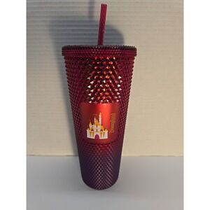 Starbucks Disney Studded Bling Red Cinderella Castle Cup Tumbler Straw‎ - NEW
